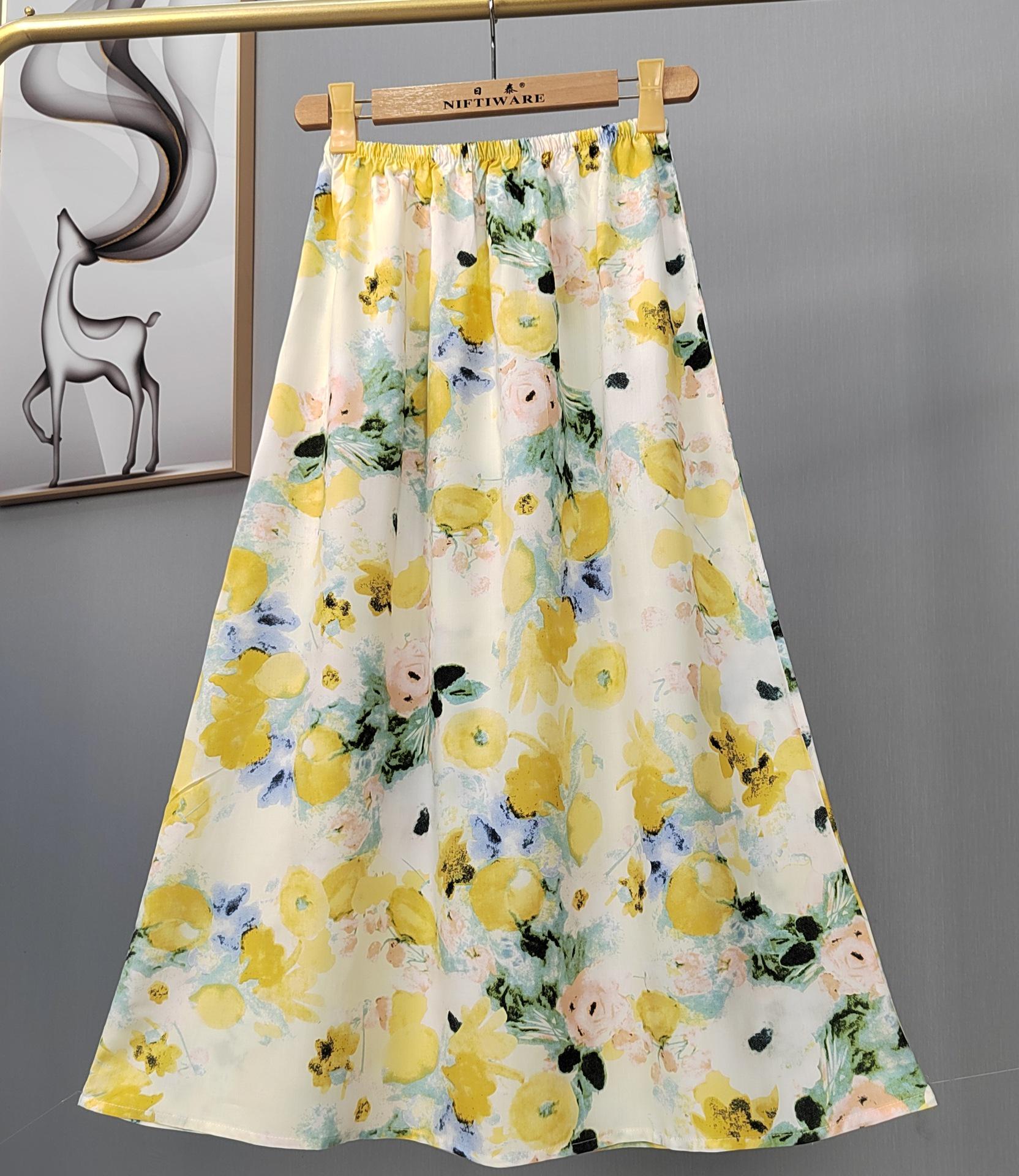 

Женская летняя хлопковая шелковая свободная юбка - Большие размеры, подходит для беременных, стиль для отдыха в Юго-Восточной Азии One Size (80-150 cm)