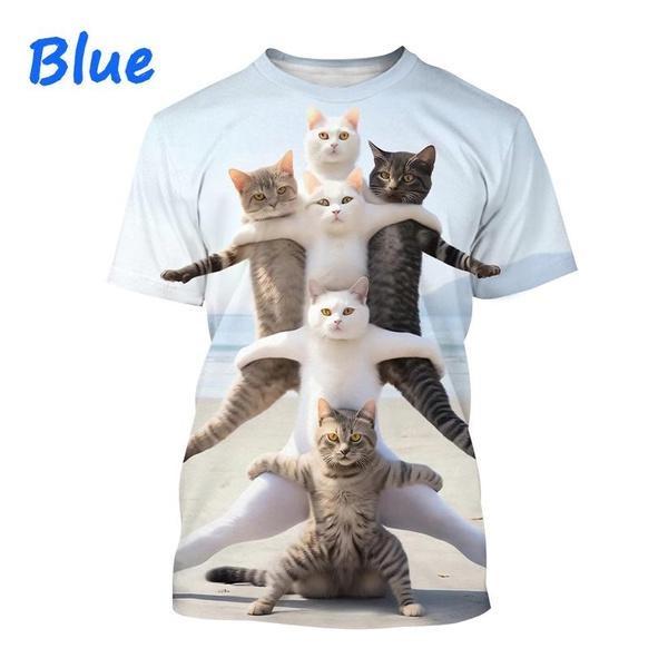 Funny Cute Cat 3D Printing T-Shirt Animal Creative Personality Interesting Street Round Neck Short Sleeve Tees Tops