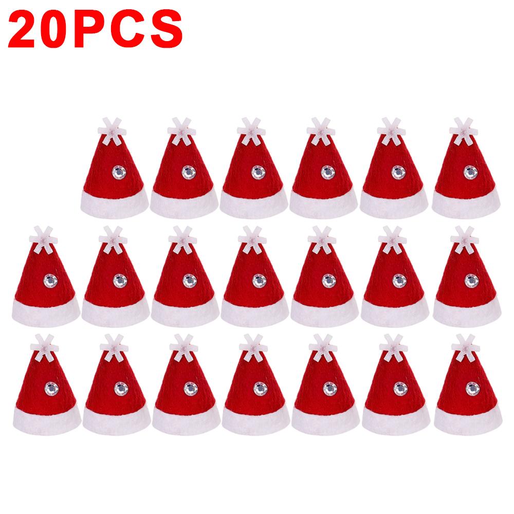 30/1Pcs Mini Santa Hats Christmas Wine Bottle Covers Lollipop Candy Hat Xmas Kids Gifts Navidad Party Table Dinner Decorations