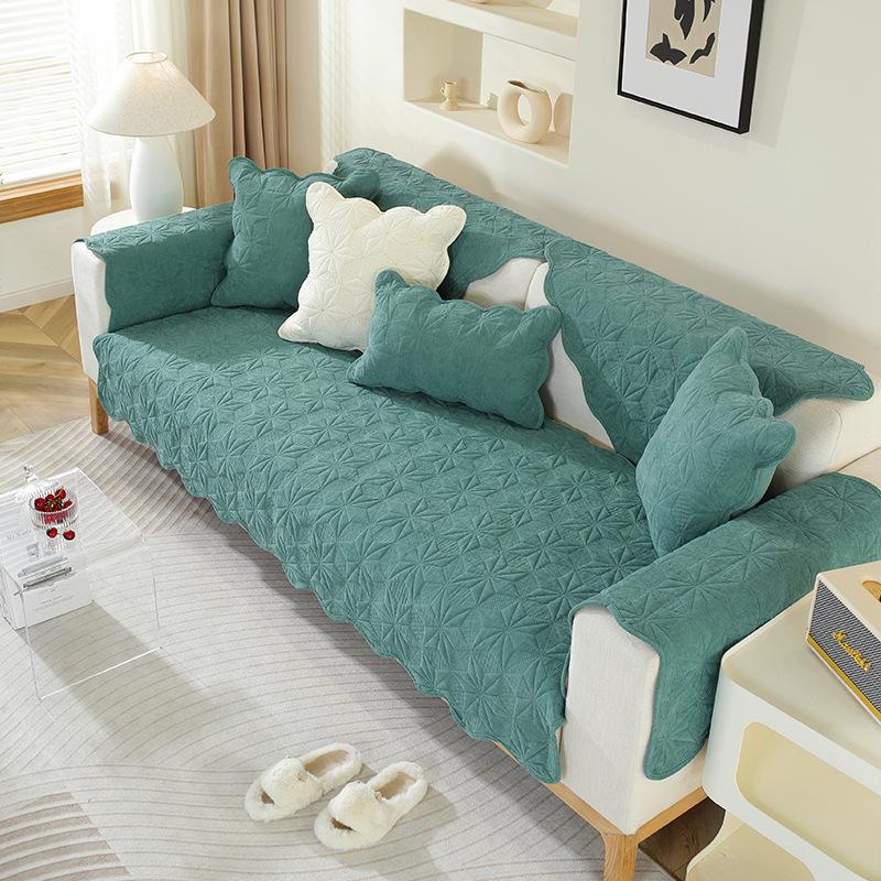 

Chenille Geometric Sofa Cover Universal Non-Slip Thickened Anti-Cat Scratches Modern Simple Living Room Home Backrest Cushions 110x240cm 1pcs зелёный