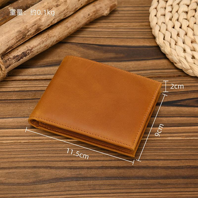 Men'S Leather Short Wallet Crazy Horse Leather Multi-Card 20% Fold Wallet First Layer Cowhide Wallet