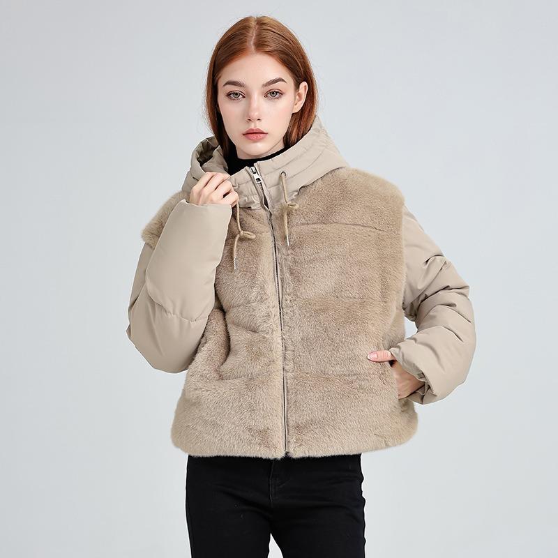 New winter cotton-padded women's short fashion hooded splicing thickened thermal cotton-padded jacket cotton-padded jacket women's clothing