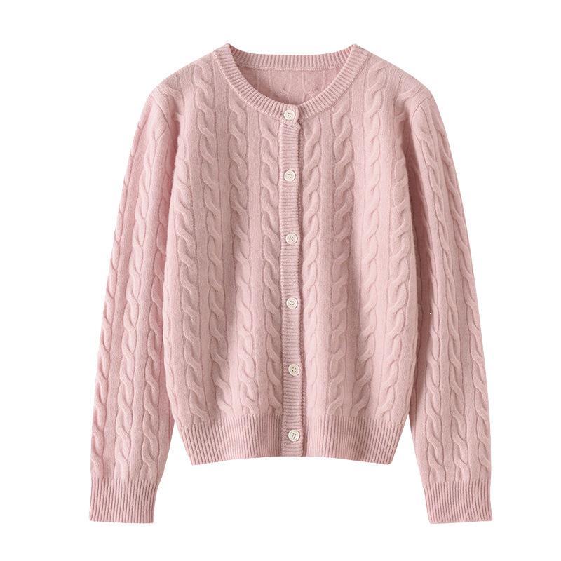 2026 Autumn Winter Women's Versatile Cashmere Round Neck Loose Knit Cardigan – Stylish, Thickened, and Cozy Cable Knit Coat
