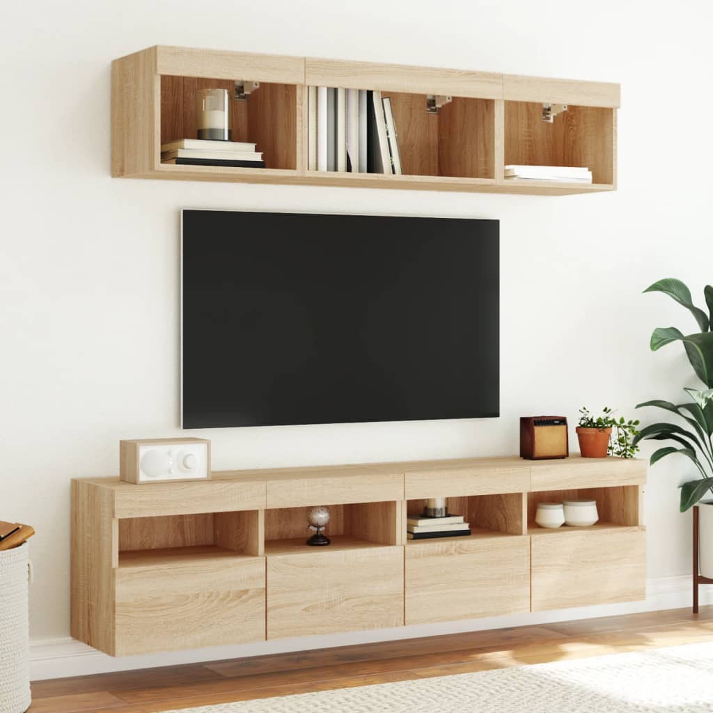 Wall Mounted TV Cabinets with LED Lights 2 pcs Sonoma Oak 80 x 30 x 40 cm
