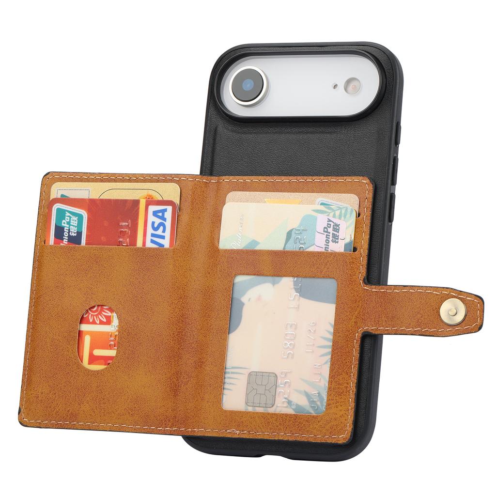 For iPhone Air Case Calf Texture Card Holder PU Leather+TPU Kicsktand Phone Cover