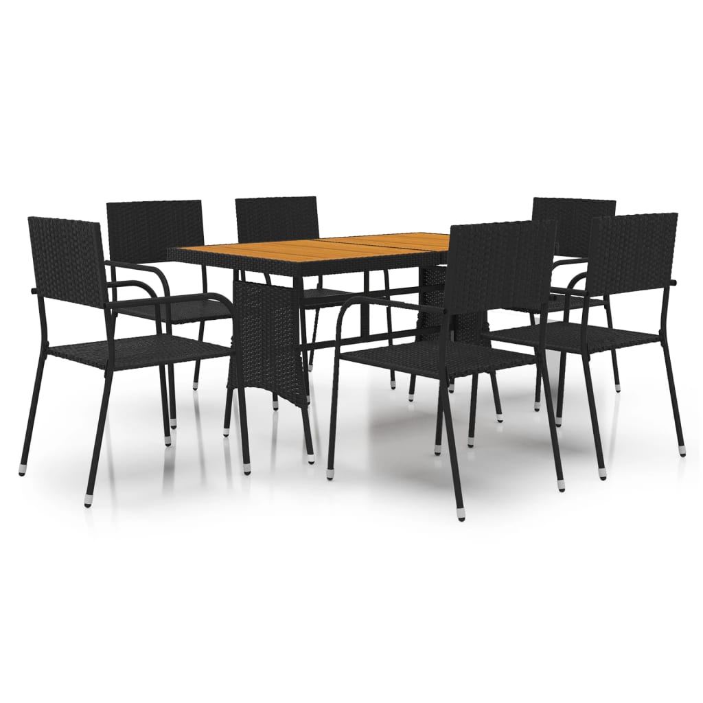 7 Piece Garden Dining Set Poly Rattan Black