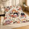 Floral Cat Coral Fleece Blanket Feline Garden Decor