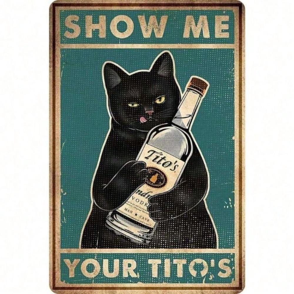 Metal Wall Art Retro Black Cat Tito Poster for Bar Home Decor