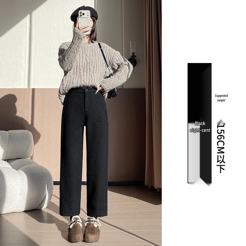 

Women s Petite Plus Velvet Wool Pants, Autumn/Winter, 8/9 Length, Thickened Casual Cigarette Style with Zipper S 80-95 jin