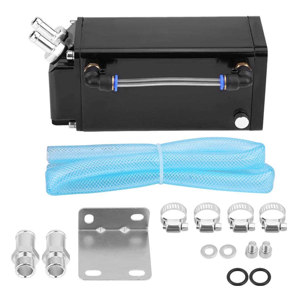 Square Style Billet Aluminum Engine Oil Catch Reservoir Breather Tank Can Kit Black