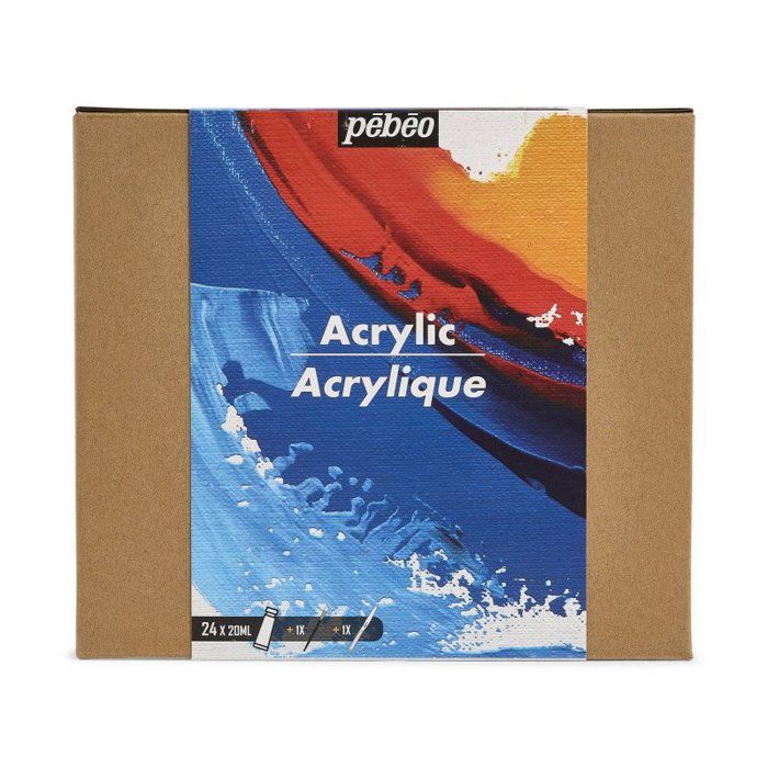 Pebeo - Peintures Acryliques - Studio acrylics - set 24 tubes 20 ml couleurs assorties + accessoires