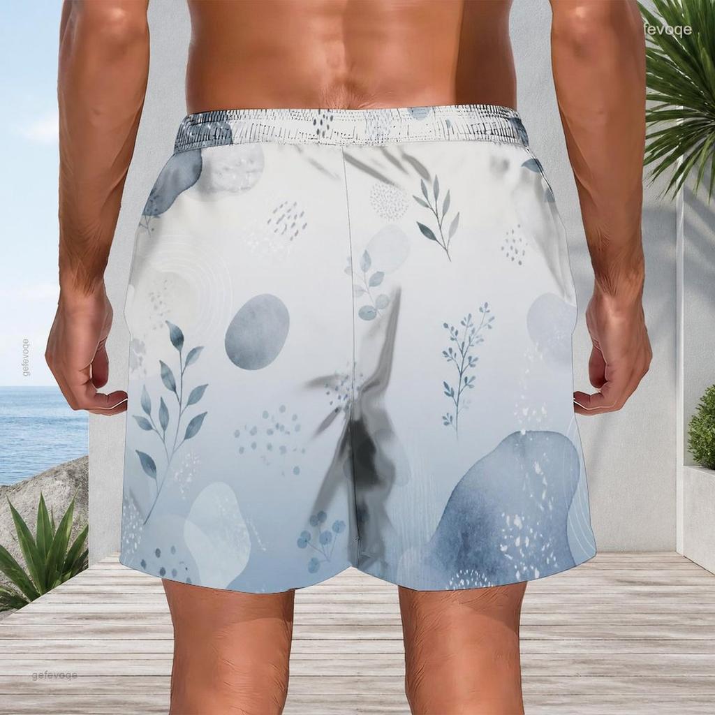 Men Plus Size Abstract Art Print Beach Shorts Quick Dry Drawstring Casual Swim Trunks With Pockets For Summer Surfing Vacation