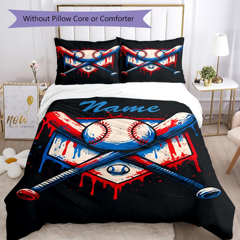 3pcs Custom Name Baseball Bedding Set Duvet Cover Closure Includes 1 Duvet Cover & 2 Pillowcases, Soft and Comfortable for All Seasons.