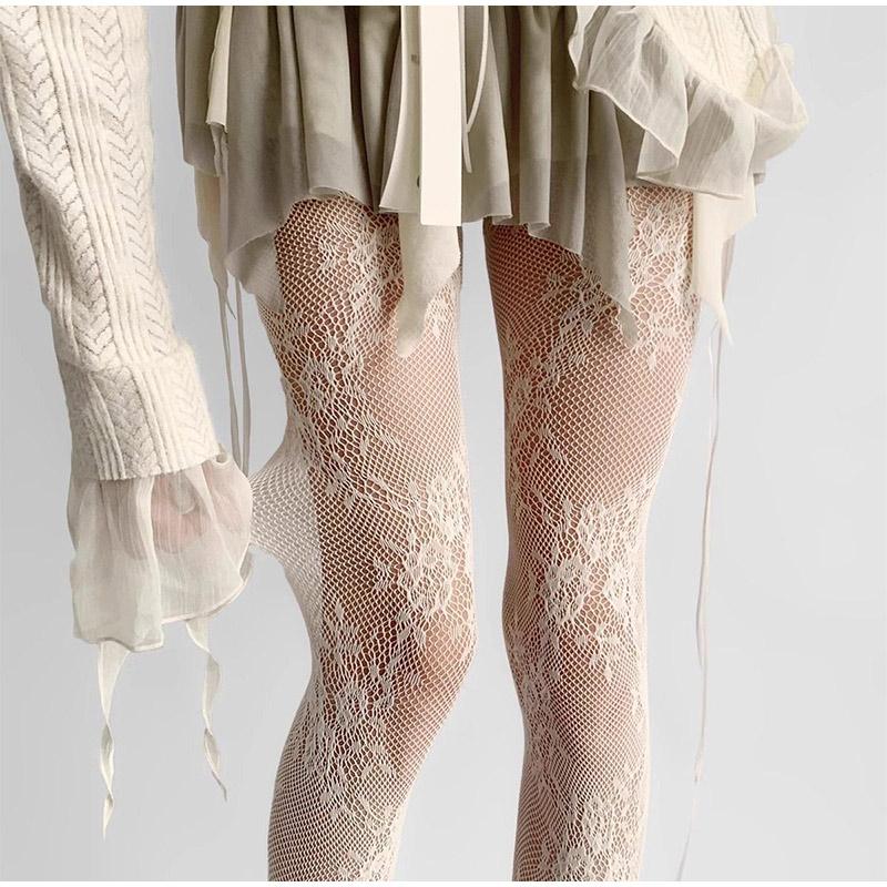 Fishnet Socks Lace Net Socks French Jacquard Pantyhose New Sexy Stockings Women Lace Knee Length Thigh High Fishnet Socks