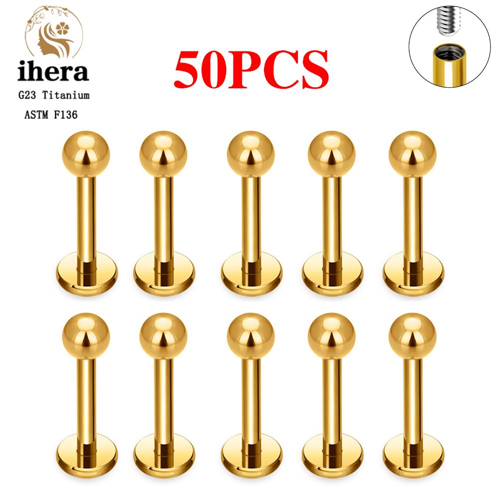 10/50PCS G23 Titanium Piercing Labret Lip Studs 16G CZ Internally Threaded Stud Earring Lip Ring Tragus Cartilage Helix Jewelry