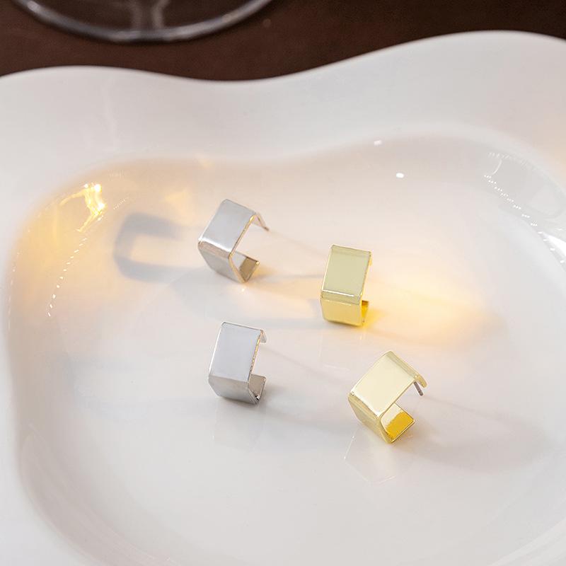 

Silver Needle Compact Square Stud Earrings: High-End Brushed Metal for Daily Commute