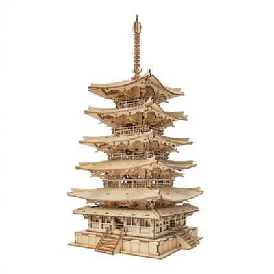 Tsukurundesu® Série 3D dřevěných puzzle ozdob (Pětipatrová pagoda) s japonským návodem