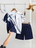 Boys' Outdoor Fashion Casual Loose Comfortable Gradient Letter Design Round Neck Short Sleeve T-Shirt with Elastic Shorts Set