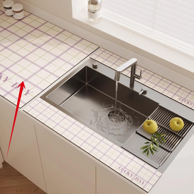 3PC Kitchen Faucet Diatomaceous Earth Water Stopper Drain Mat Bathroom Countertop Absorbent Mat Long Narrow Edge Coaster