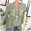 Chic Lace Shirt Autumn Women V-neck Long Blouse Loose Plus Size Sleeve S-5xl