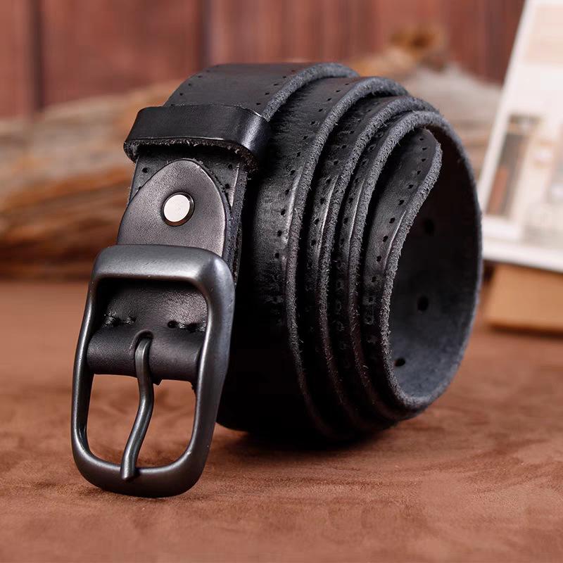 Retro First-Layer Cowhide Belt Unisex Belt Business Alloy Japanese Buckle Genuine Leather Belt Factory