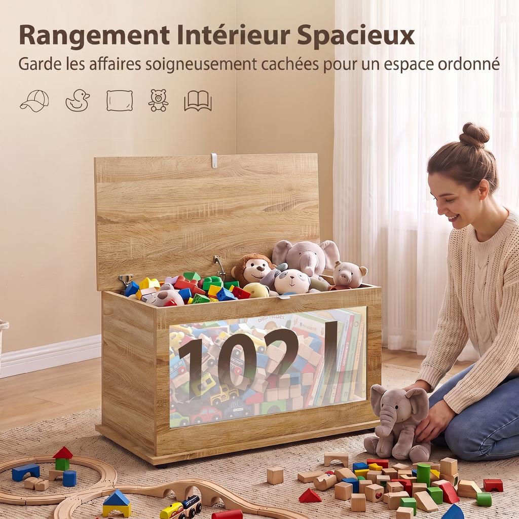 Storage Chest with Hinged Lid, 80 x 40 x 45 cm, Natural Wood