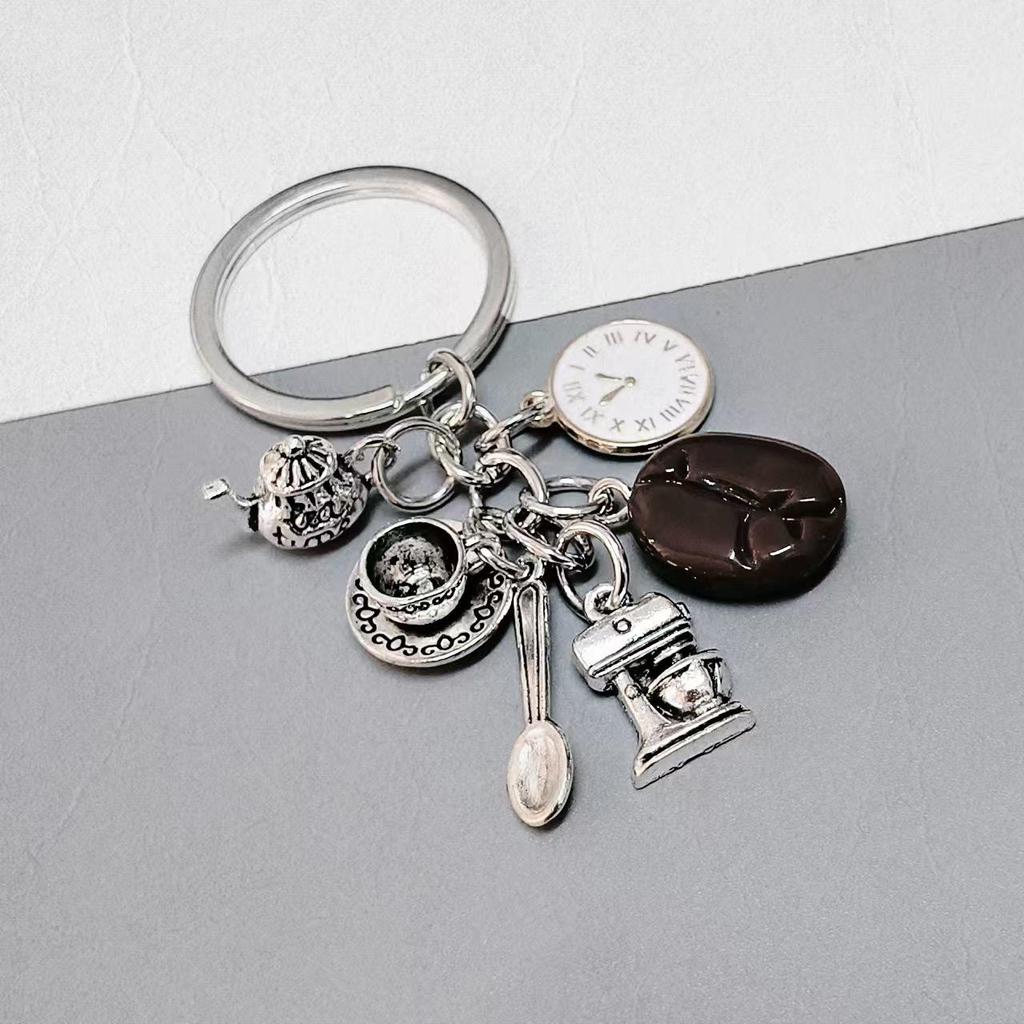 Creative Coffee-Themed Keychain Set: Cup, Beans, Machine, Teapot, Spoon, Dessert