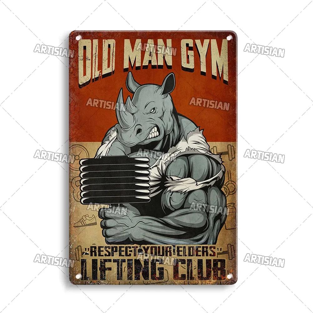Old Man Gym Club Inspirational Phrase Art Painting Wall Plate Decor Vintage Tin Sign Fitness Garage Room Decoration Metal Signs