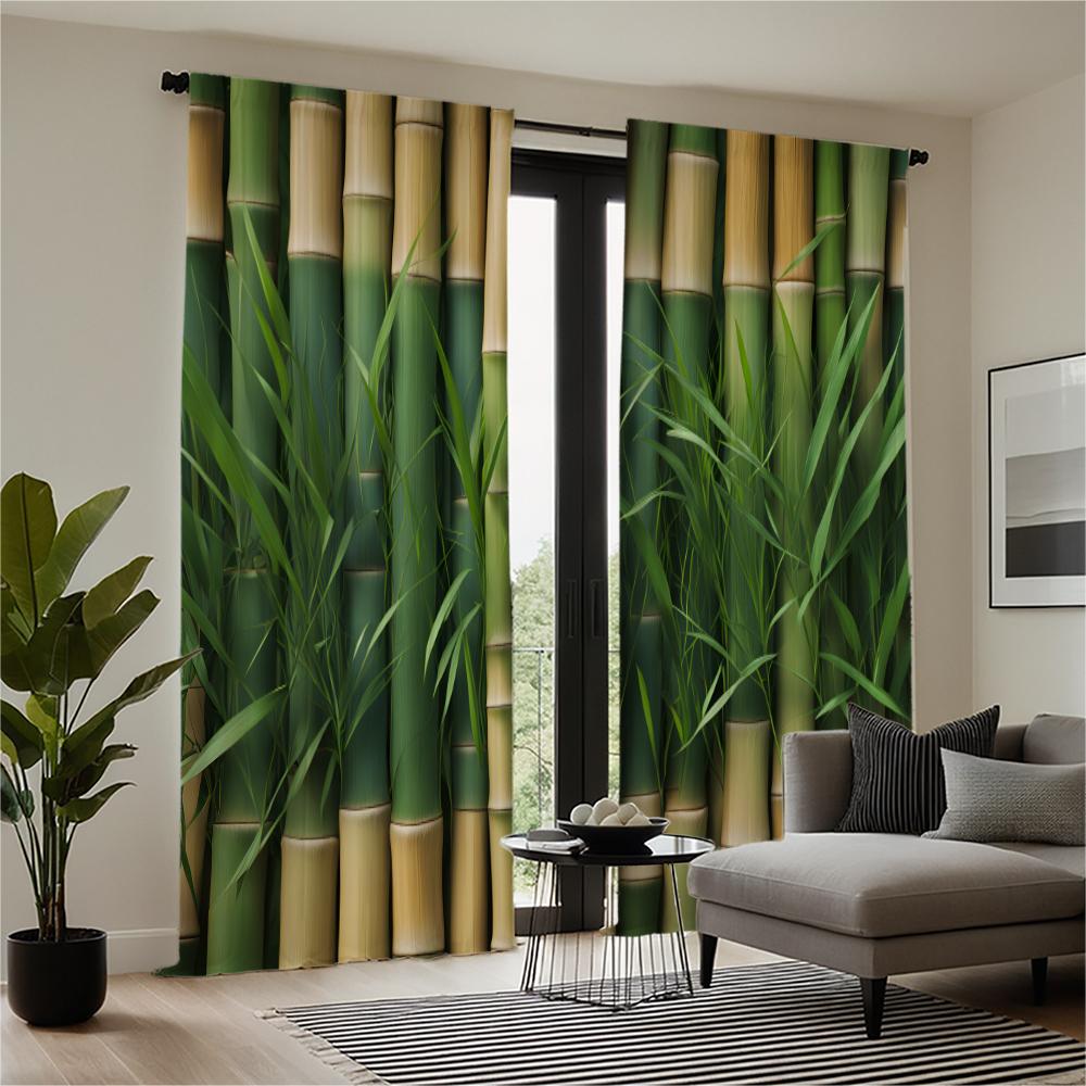 2-piece Set of High-definition Digital Printed Curtainbamboo Green Natural Style Curtain for Cross Border E commerceHome Decorat