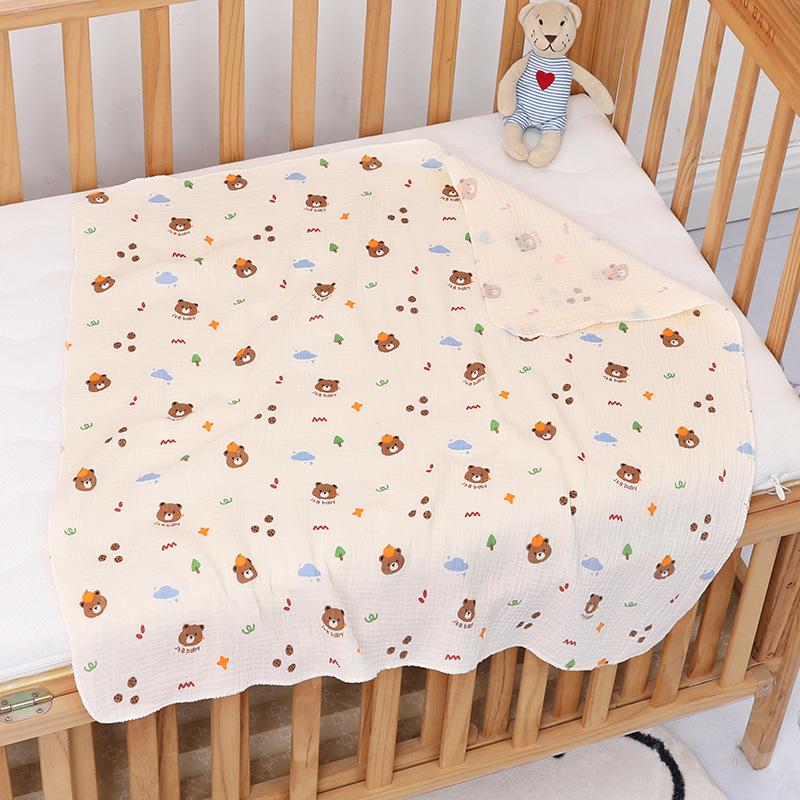 Cartoon Print Double Layer Crinkle Muslin Baby Swaddle Blanket
