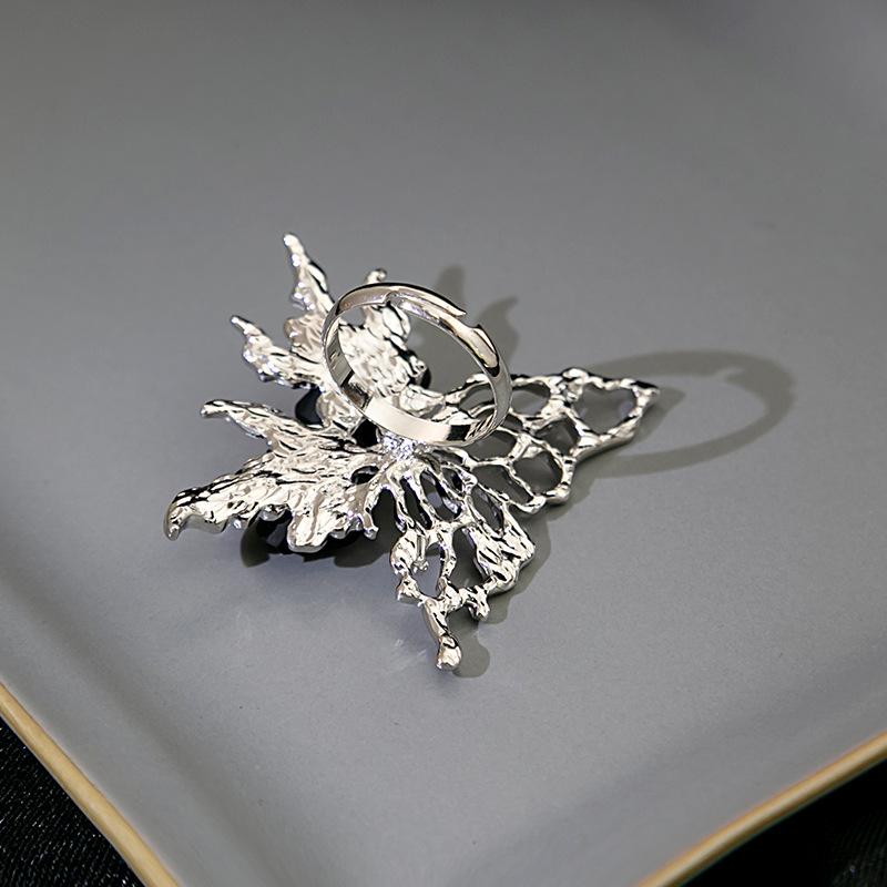 Adjustable Dark Rose & Butterfly Hollow Ring