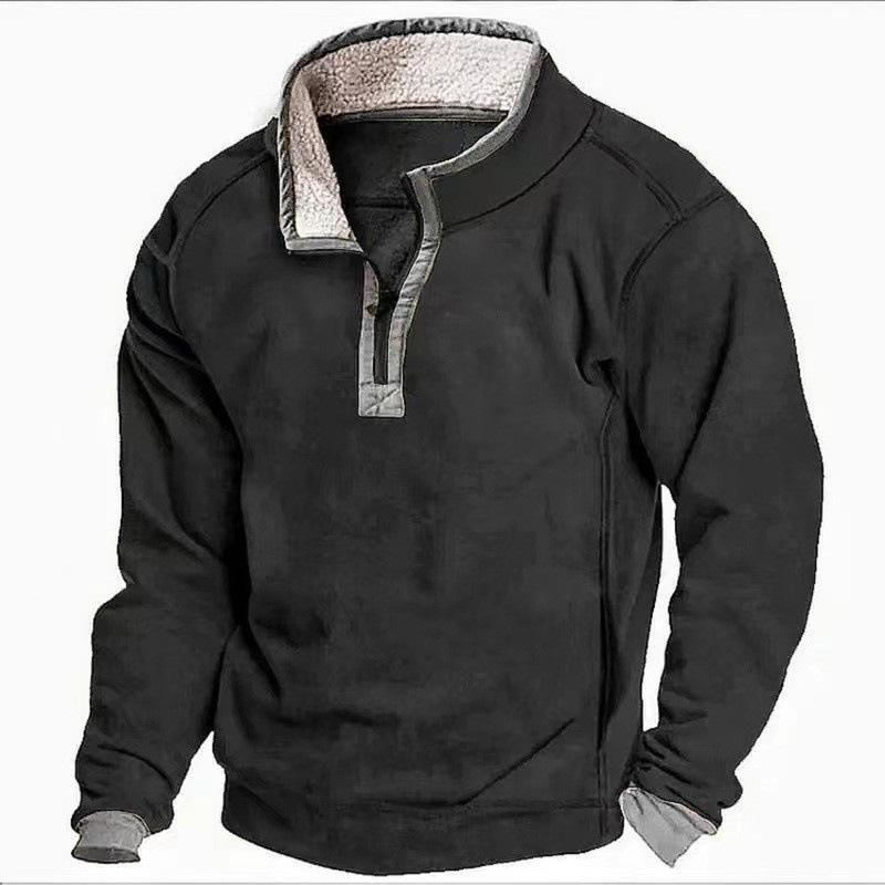 New Solid Color Sweatshirt for Men's Color-blocking Casual Stand Collar Zipper Fashionable Versatile Plush Top