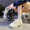 Casual Chunky Platform Pappaskor för Kvinnor Snörning Halkfria Promenadskor PU-läder Bekväma Löpar Tennisskor Dam Andningsbara Sneakers