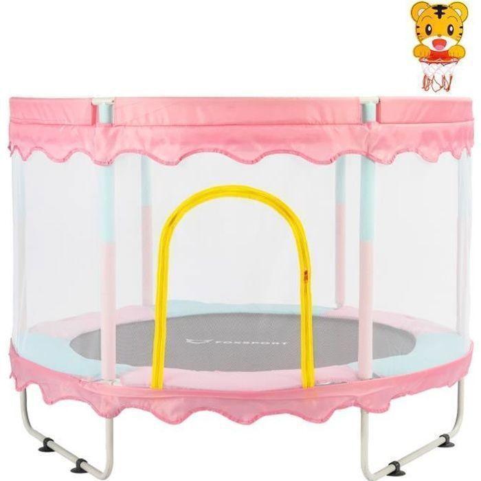 FOXSPORT Trampoline de jardin avec Filet, Trampoline enfants,Coussin rebondissant, Protection des Bords, à partir de 2 Ans – Rose