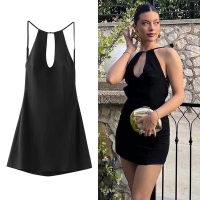 Halter Black Mini Dress Off Shoulder Cut Out Short Dresses Women Sleeveless Slip Summer Dress Backless Sexy Party Dresses