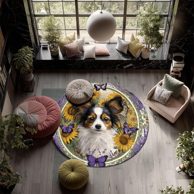 Butterfly Dog Pattern Round rug,Carpet Rug for Living Room Bedroom Playroom ,Non-slip Floor Mat,Holiday Gifts and Birthday Gifts.
