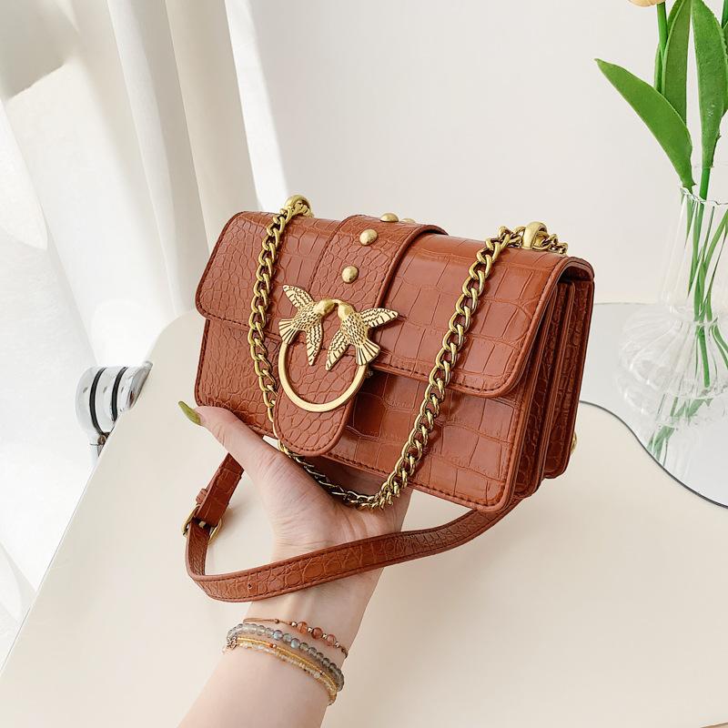 

Beibei Shangpin 2025 новая мода простая популярная сумка с каменным узором и ласточкой, трендовая одноплечевая косая женская сумка коричневый