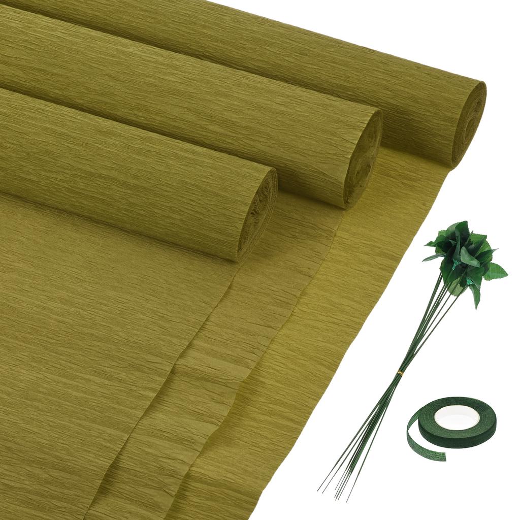 6pcs Crepe Paper Roll with Floral Stem Wire and Green Floral Tapes for Wedding Ceremony Various Large Festivals Decoration