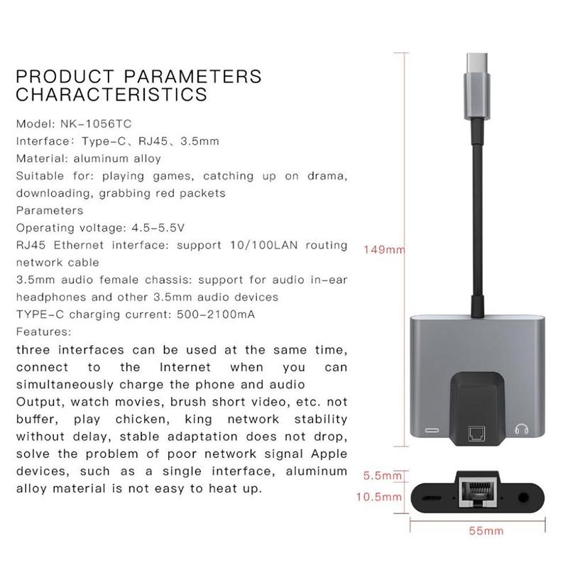 Type-C To Ethernet Lan Network Adapter Hub Usb C To 3.5Mm Audio Pd Fast Charging Docking Station For Laptop Mobile Phone Tablet