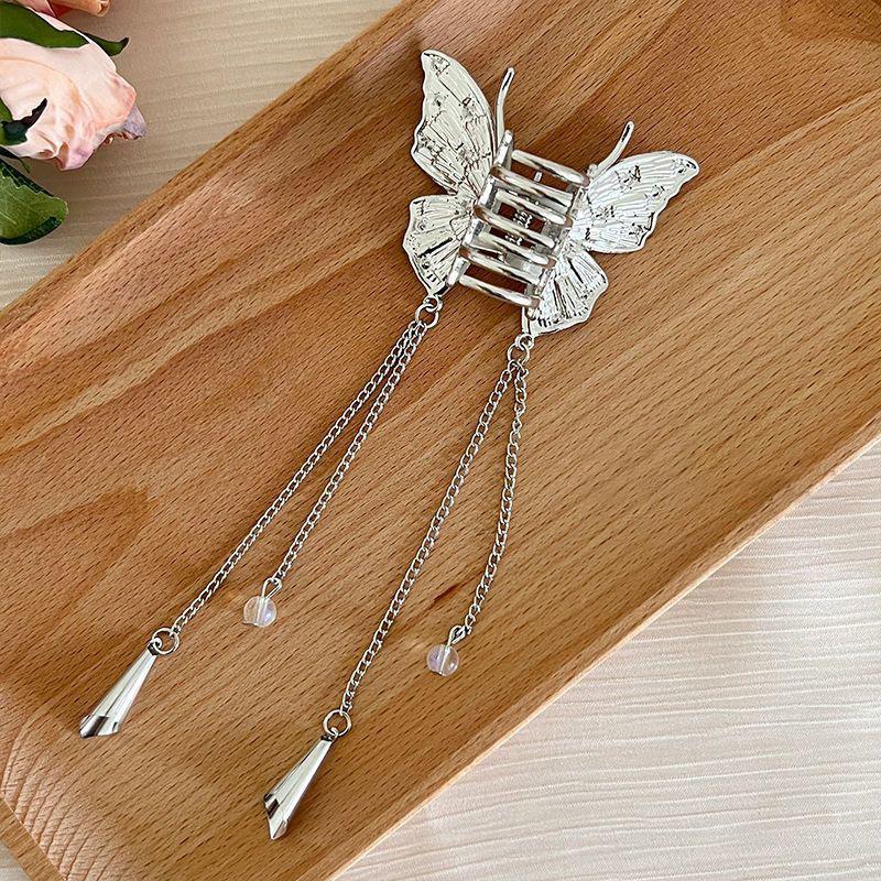 Shiny Rhinestones Butterfly Hair Claw Clips For Women Girl Vintage Long Chain Tassel Claw Clip New Chinese Style Accessories