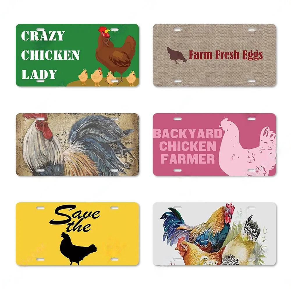 Vintage Metal Chicken Licenses Plate Signs Decor Plaque Metal Decoration for Hen House Door Farmhouse