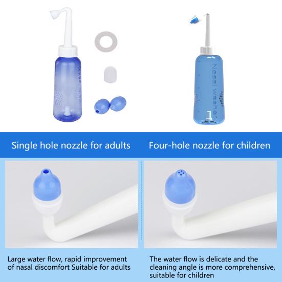 1 Set 500ML Nasal Washer Dust-proof Cover Precise Scale 60-Degree Angle Press Switch Double Nozzle Nose Wash Bottle Yoga Gym Tool