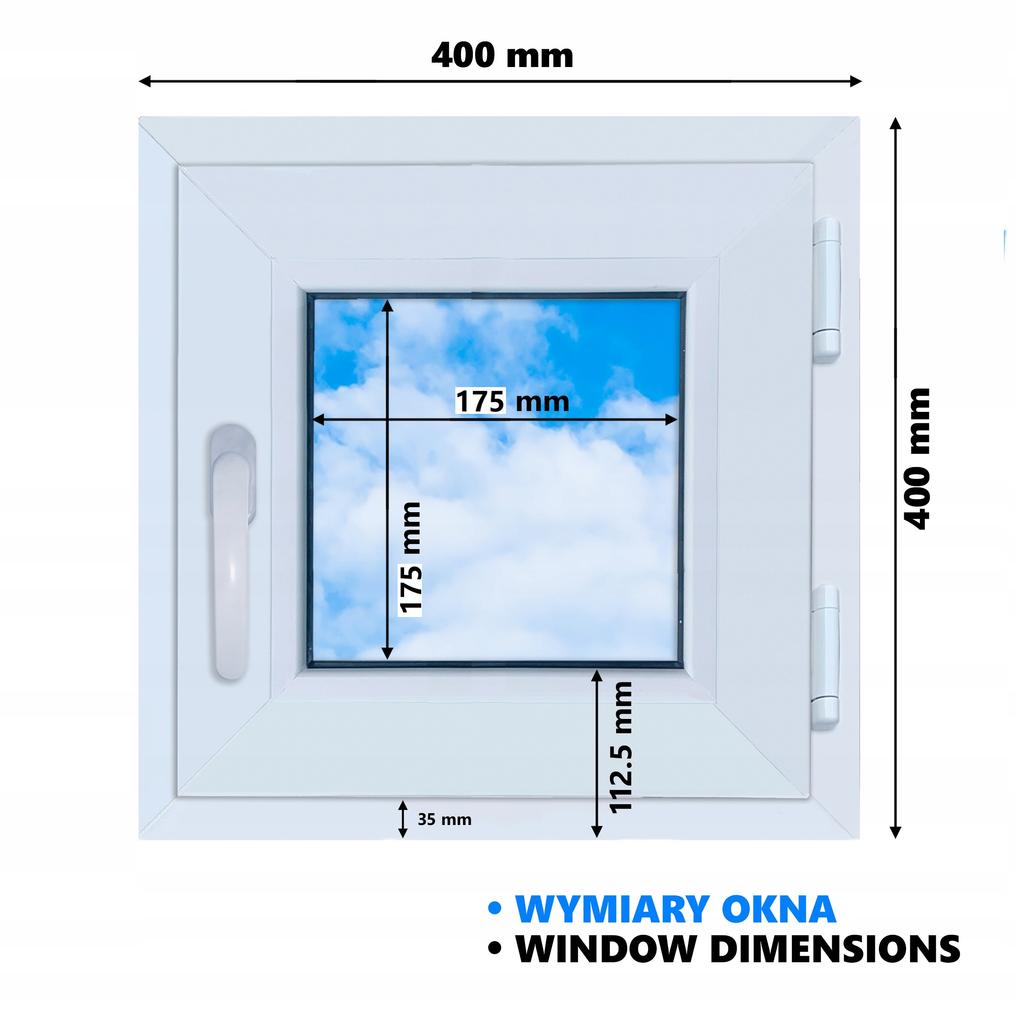 Fereastră PVC STANDARD albă 40x40 cm DREAPTA nouă 400x400 mm deschidere laterală