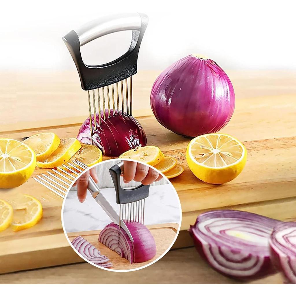 Onion Holder for Slicing, Lemon Slicer Onion Cutter for Slicing, Vegetable Cutter for Potato and Tomato, Avocados, Eggs, Food Slicer Assistant Tool