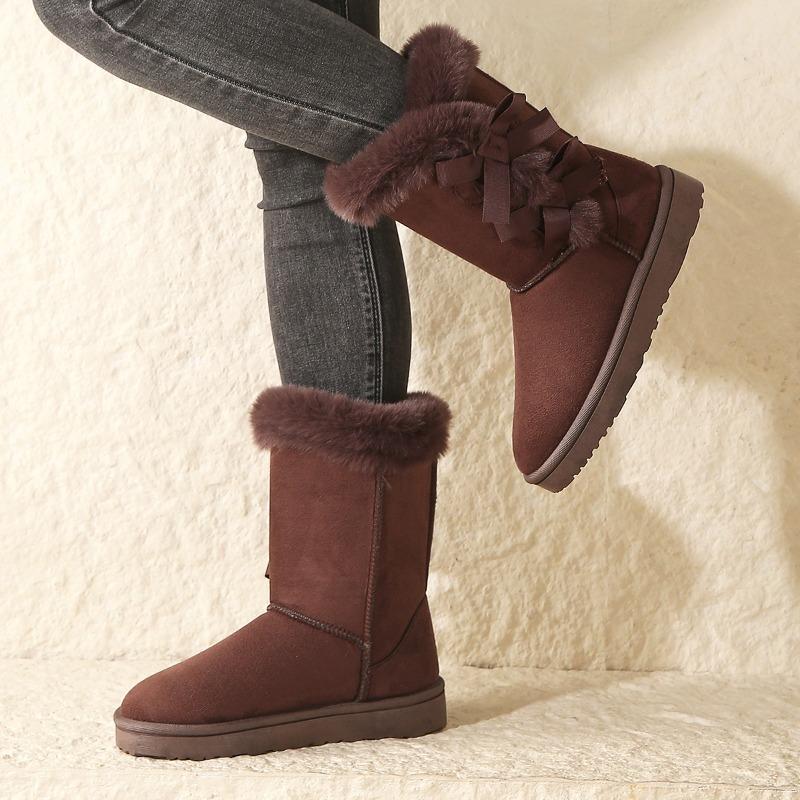 Fashion Hot Sale Shoes for Women Slip On Women' Boots Winter Round Toe Solid Flock Plush Warm Comfortable Low-heeled Mid Calf Snow Boots