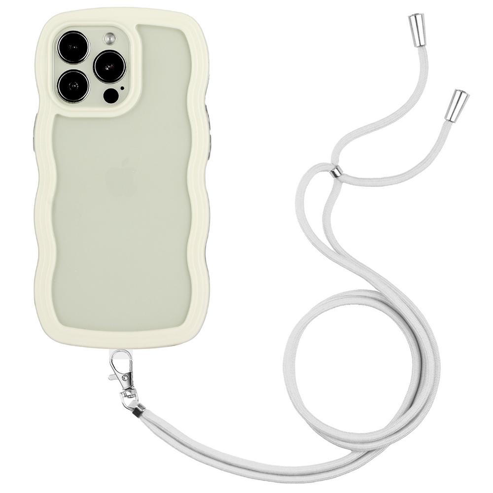 

For iPhone 16 Pro Case Wavy Edge Design PC+TPU Shockproof Phone Cover with Adjustable Lanyard White