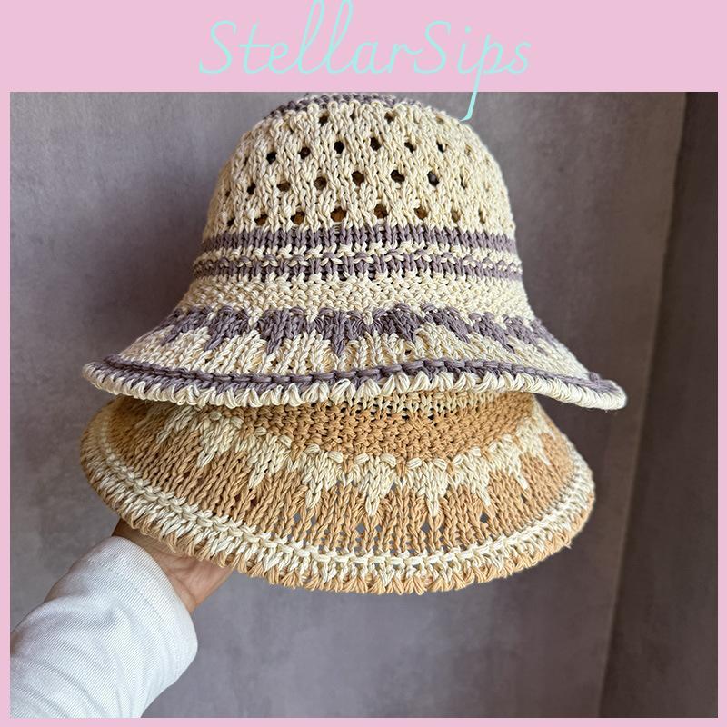Ladies Summer Polyester Pattern Hollowed Out Hat With Sunshade And Quickdry Breathable Fabric For Casual Wear