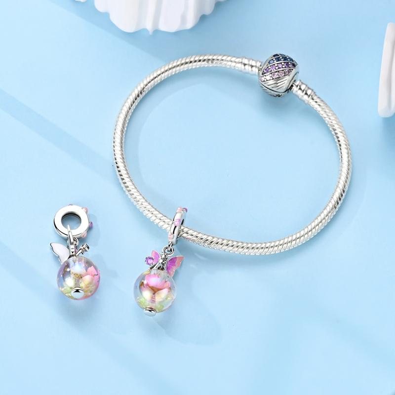 Copper Butterfly Colorful Winged Angel Cross Charms Pendants Fit Original Bracelet Diy Beads For Women Making Gift