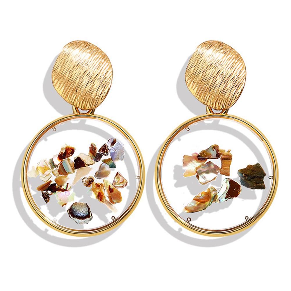 Woman Fashion Retro Shells Geometric Irregular Square Pendant Earrings