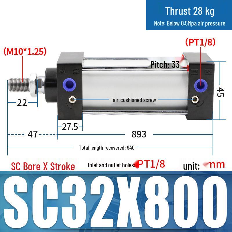 SC63 High Thrust Small Pneumatic Cylinder, Model SC40/50/80/100*125X150X200X500-S